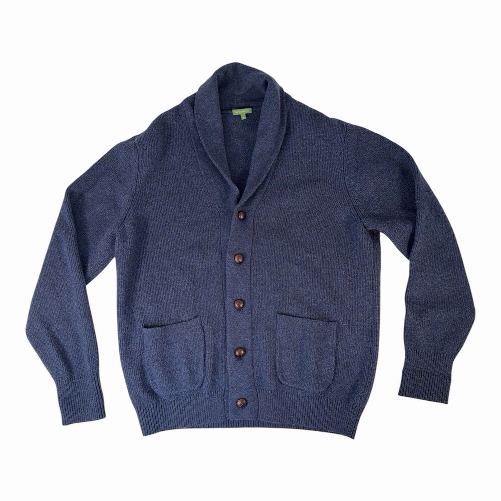 Sid Mashburn Shawl Cardigan Sweater Men's XL Navy Blue 80% Wool/20% Nylon Blend